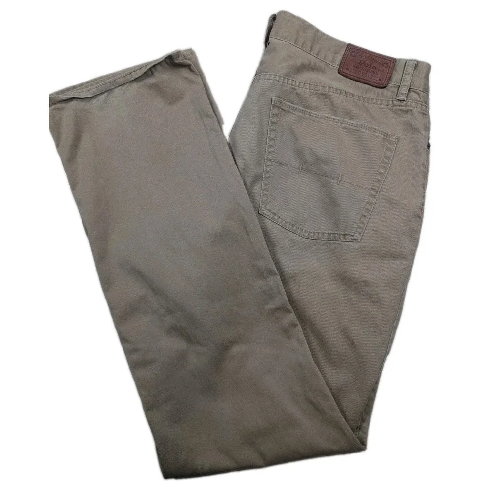 Men's Polo Ralph Lauren Tan Chino Causal Pants Size 36/34 Embroidered RL Pocket